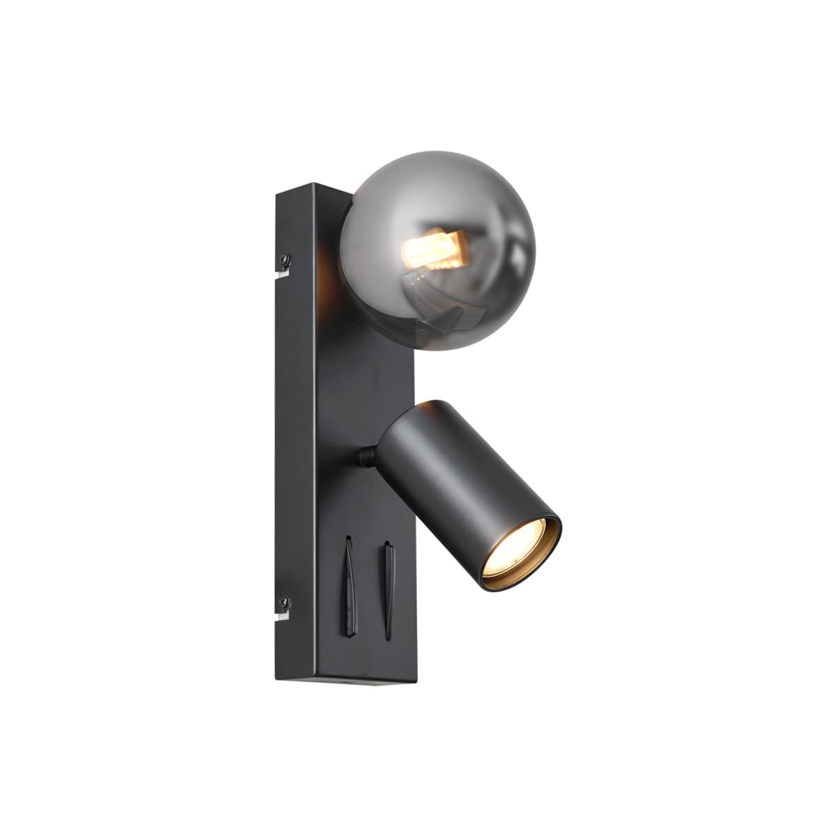 Moderné nástenné svietidlo čierne 2-svetelné naklápacie s portom USB-C - Lesly 1