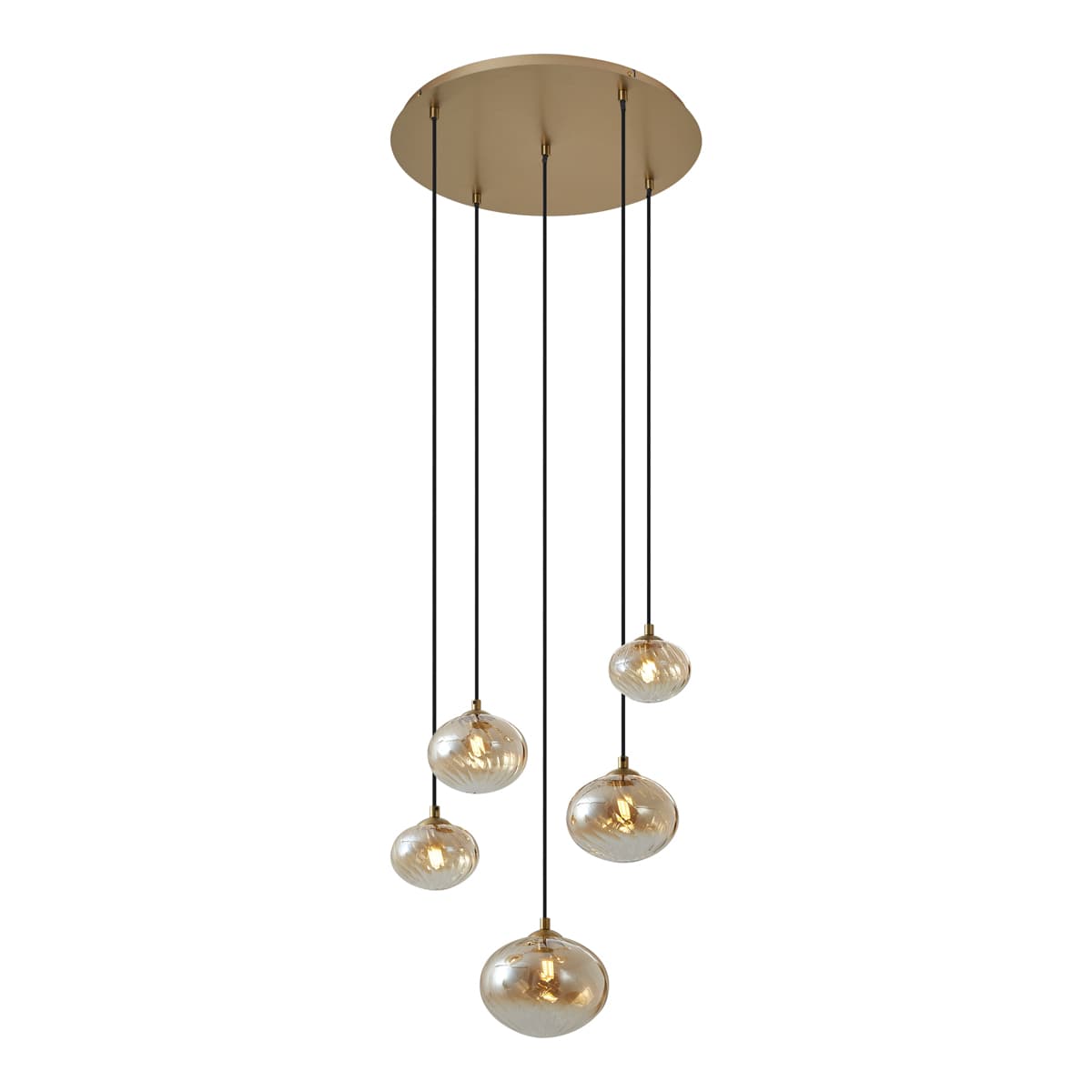 Závesná lampa Art Deco zlatá s jantárovým sklom - Jia 1