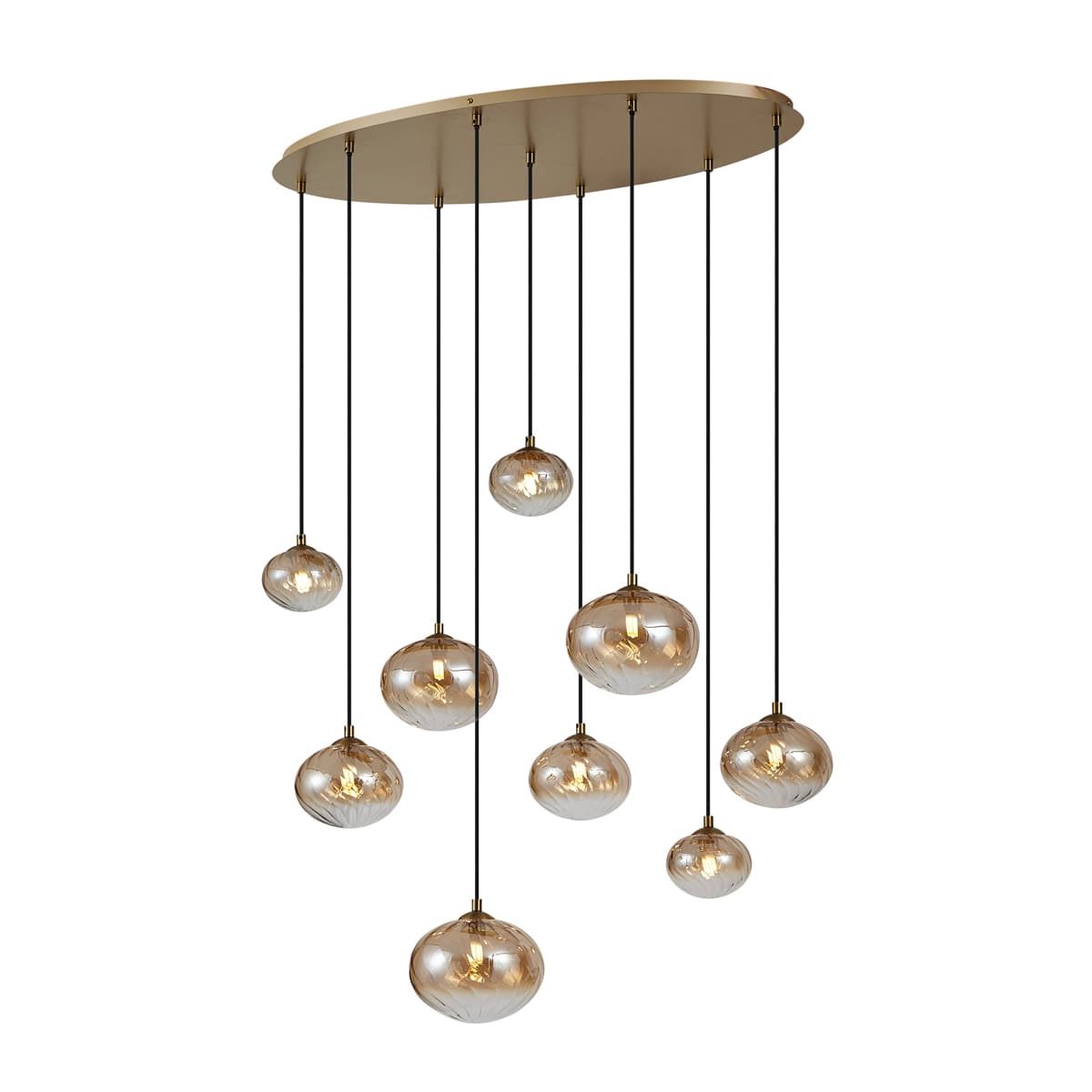 Závesná lampa Art Deco zlatá s jantárovým sklom 9-Lights - Jia 1