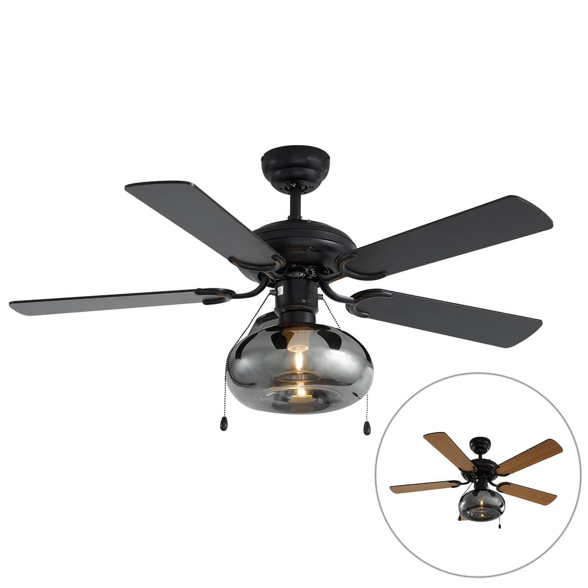 Stropný ventilátor čierny 107,5 cm s ťahovým spínačom - Mistral Busa 1