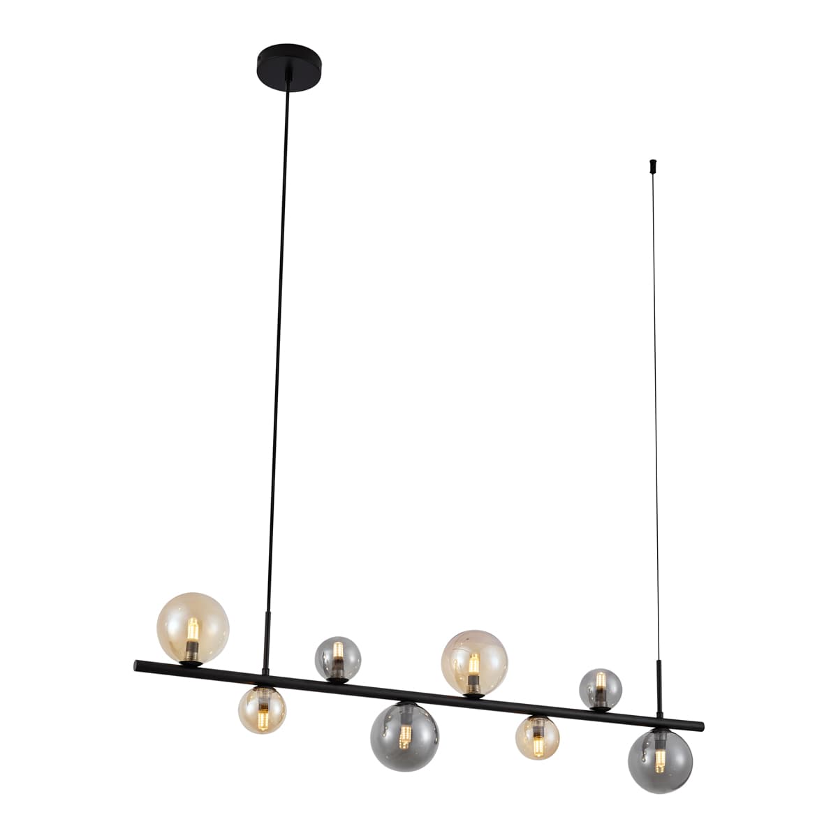 Závesná lampa čierna s dymovým a jantárovým sklom obdĺžniková 8-svetiel - Monaco