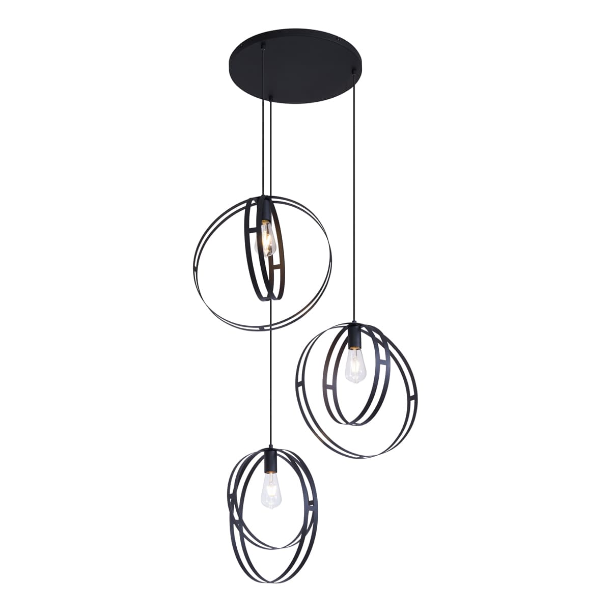 Smart hanglamp zwart rond 3-lichts incl. Wifi G95 - Indu
