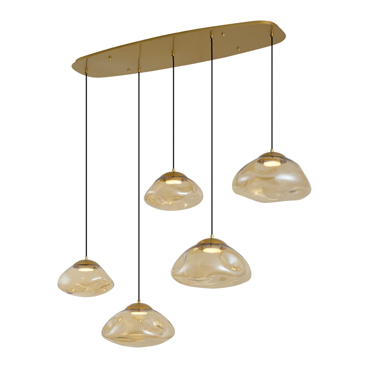 Hotelová elegantná závesná lampa mosadzná s jantárovým sklom 5-svetiel - Gus 1