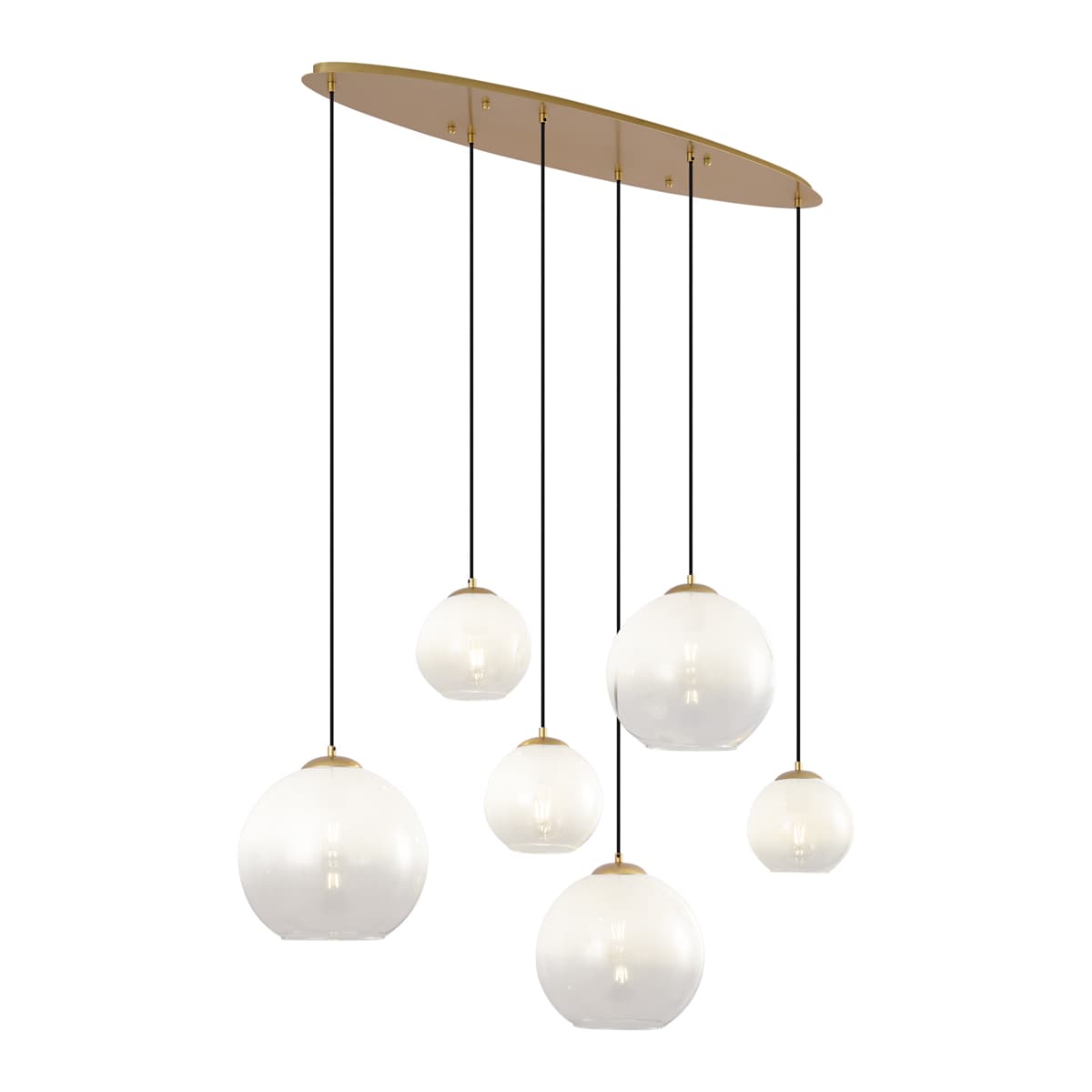 Hotelová elegantná závesná lampa mosadzná s bielym sklom obdĺžniková 6-svetelná - Misty