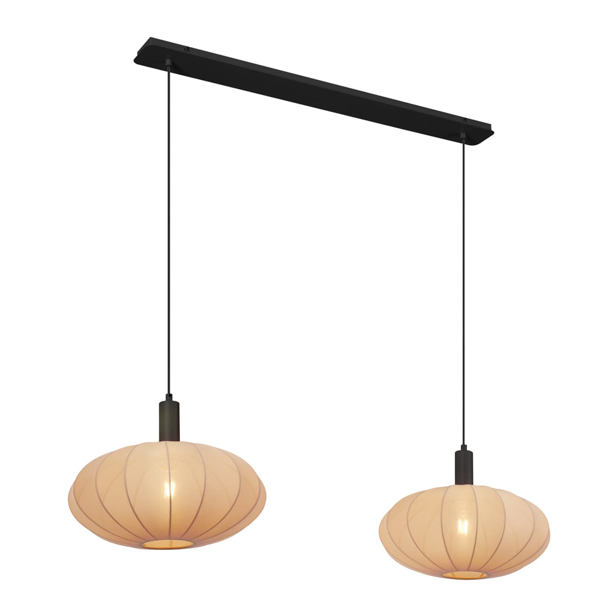 Japandi závesná lampa čierna s hnedým látkovým tienidlom 2-Lights - Bida