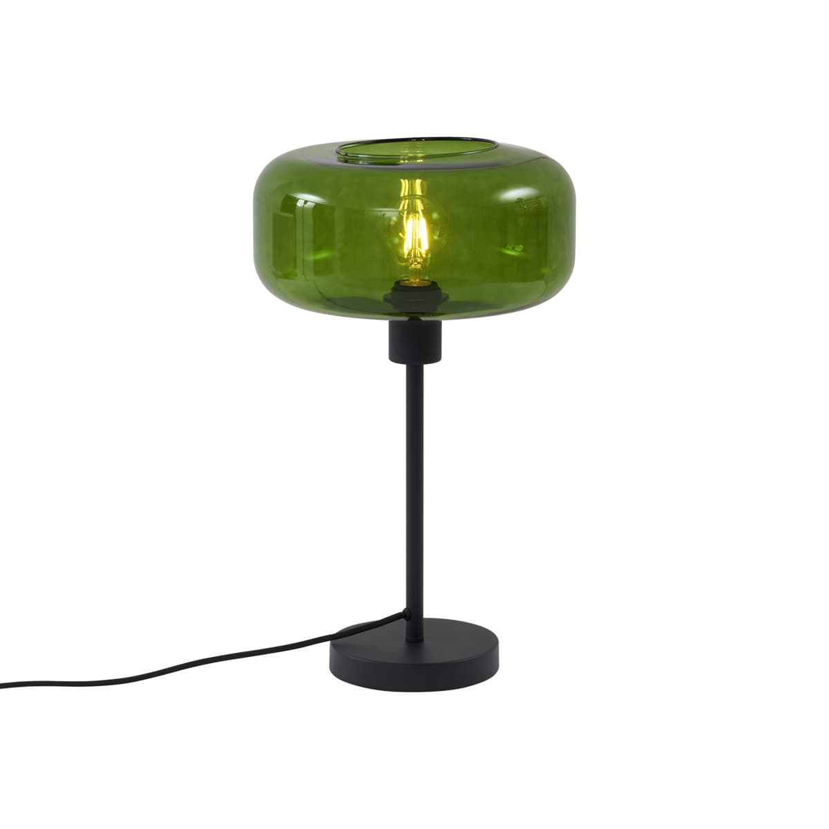 Retro stolová lampa čierna so zeleným sklom - Bizle