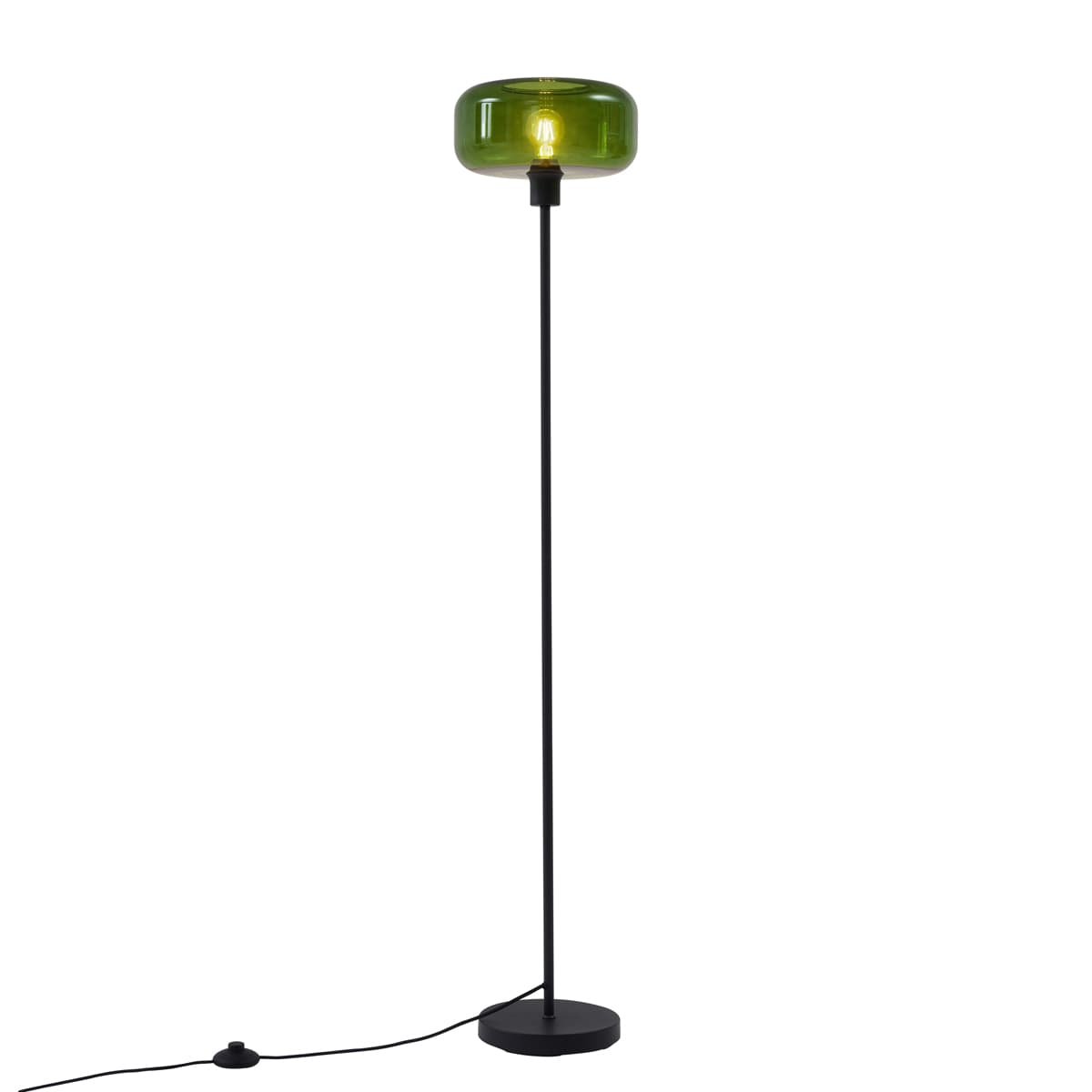 Retro stojacia lampa čierna so zeleným sklom - Bizle 1