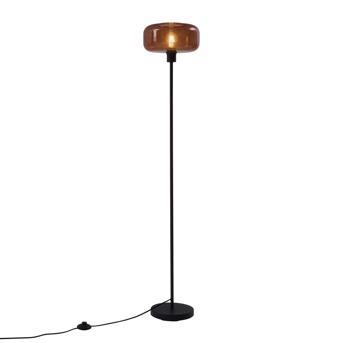 Retro stojacia lampa čierna s bronzovým sklom - Bizle