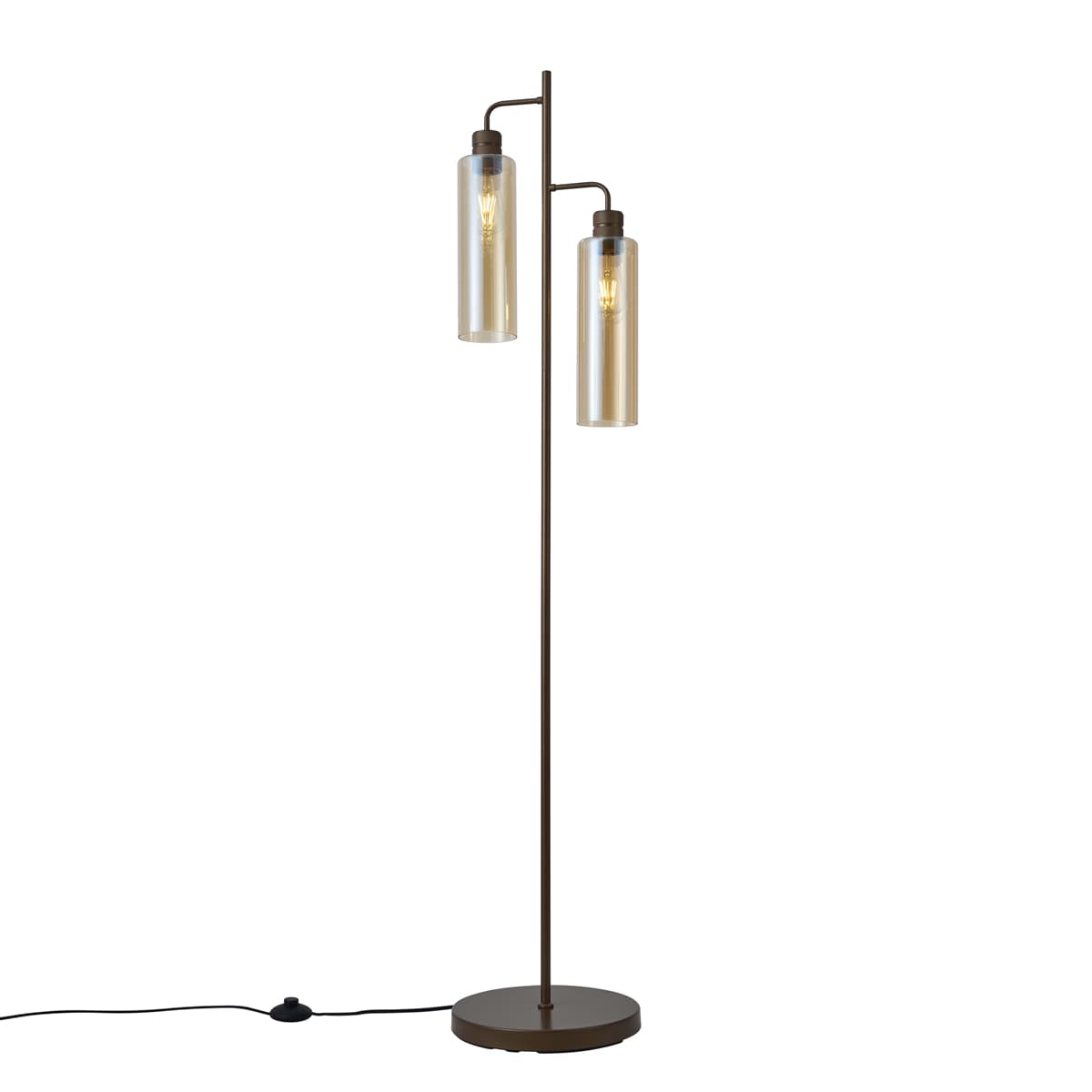 Hotelová elegantná stojaca lampa tmavý bronz s jantárovým sklom 2-svetlá - Stavelot