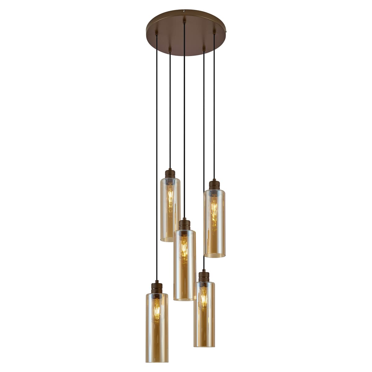 Hotelová elegantná závesná lampa tmavý bronz s jantárovým sklom 5-svetiel - Stavelot