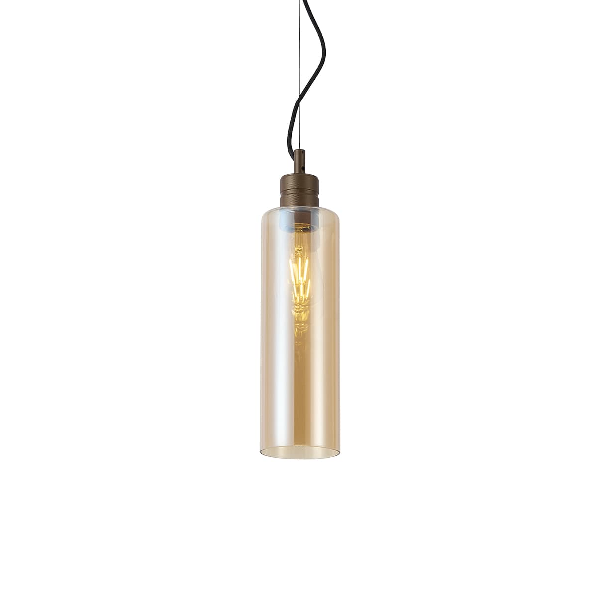 Hotelová elegantná závesná lampa tmavý bronz s jantárovým sklom - Stavelot