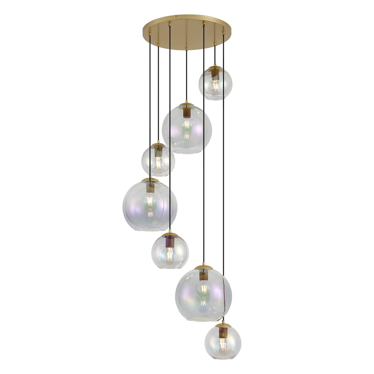 Závesná lampa Art Deco zlatá s dúhovým sklom 7-Lights - Sandra 1