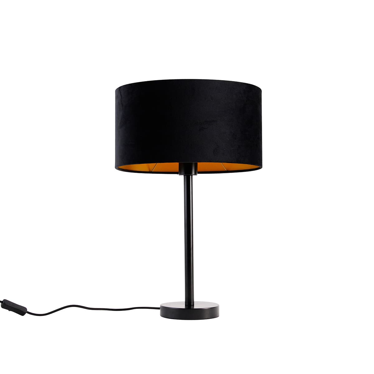 Stolová lampa čierna s oválnym zamatovým tienidlom čiernym 35 cm - Simplo 1