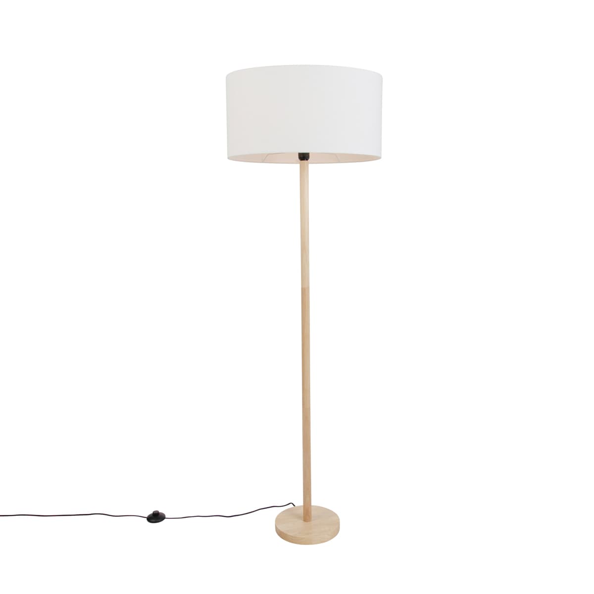 Drevená stojaca lampa s oválnym ľanovým tienidlom biela 50cm - Mels 1