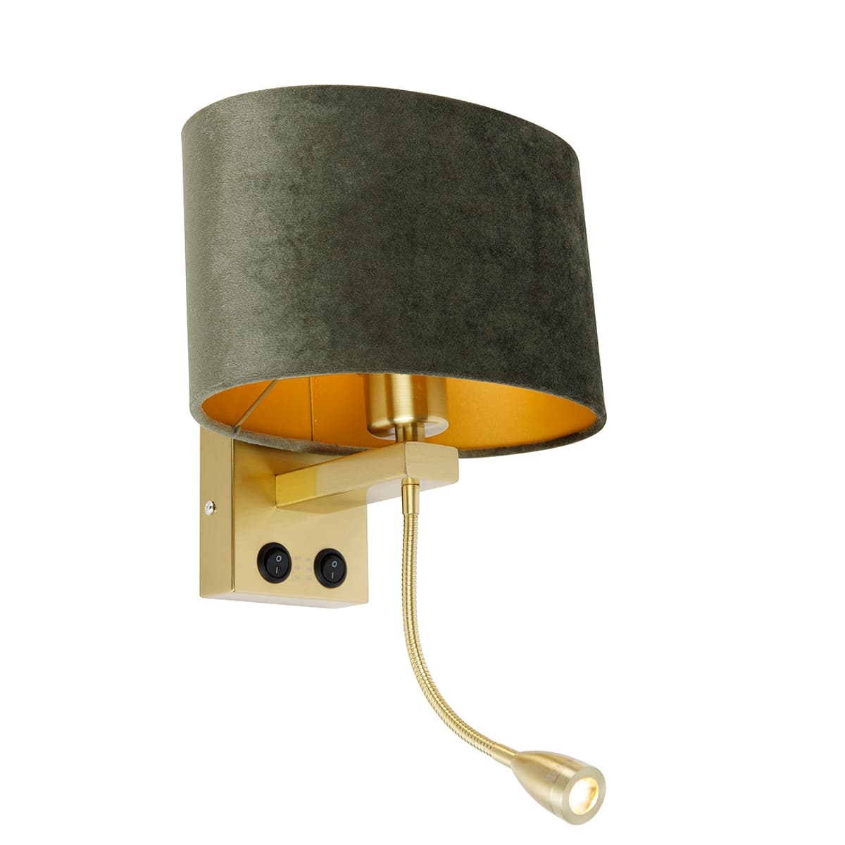 Nástenná lampa mosadz s oválnym zamatovým tienidlom zelená 25 cm - Brescia Combi