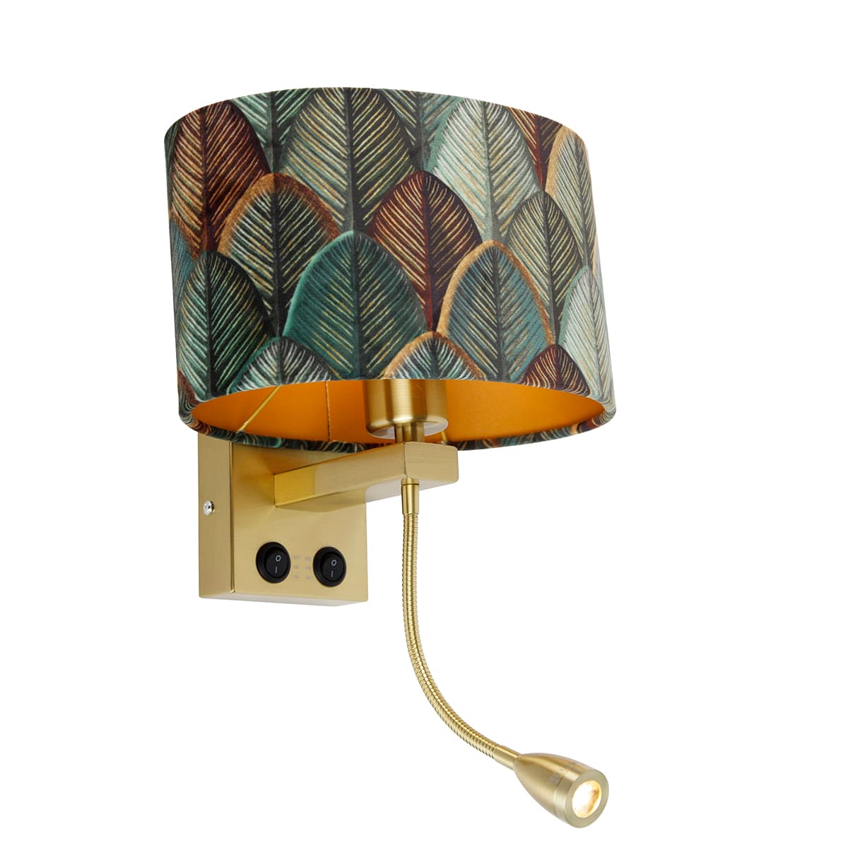 Nástenná lampa mosadz s oválnym zamatovým tienidlom s dizajnom listov 25 cm - Brescia Combi 1