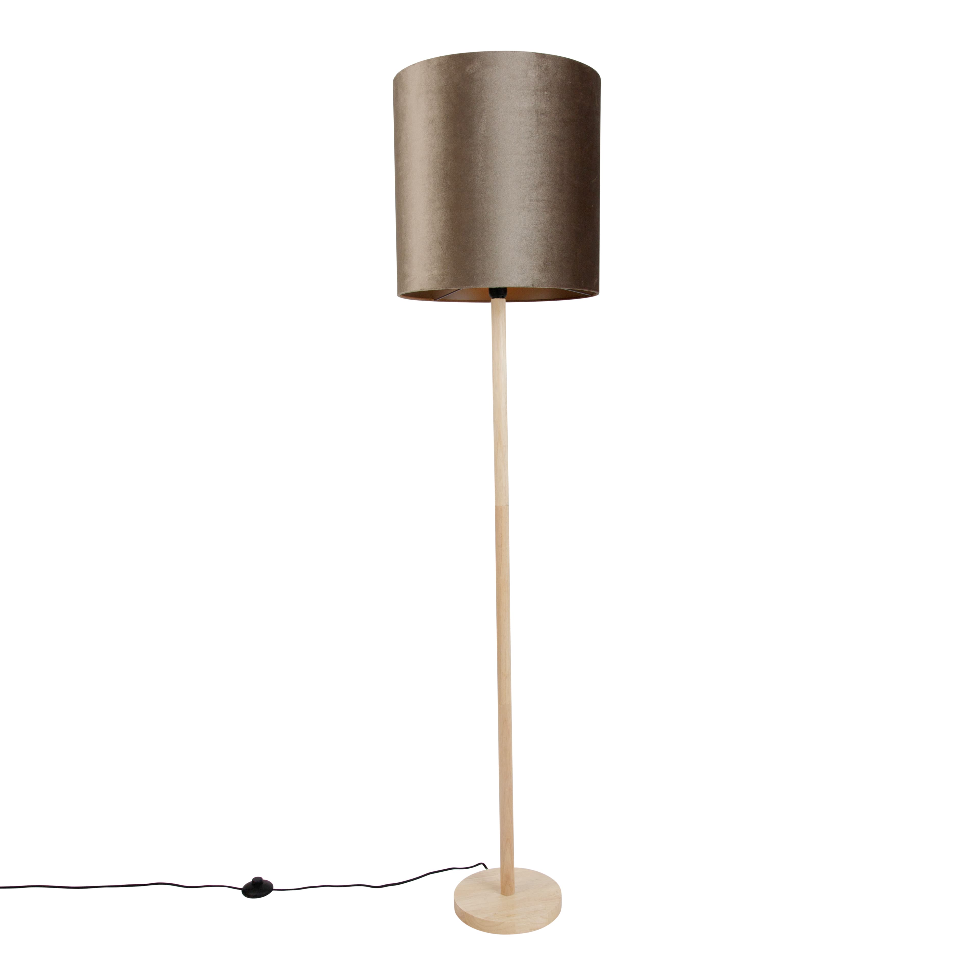 Drevená stojacia lampa s taupe zamatovým tienidlom 40 cm - Mels