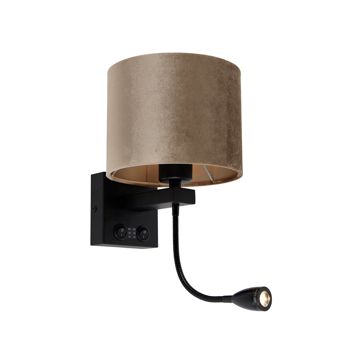 Nástenná lampa čierna s hnedým zamatovým tienidlom 18 cm - Brescia Combi