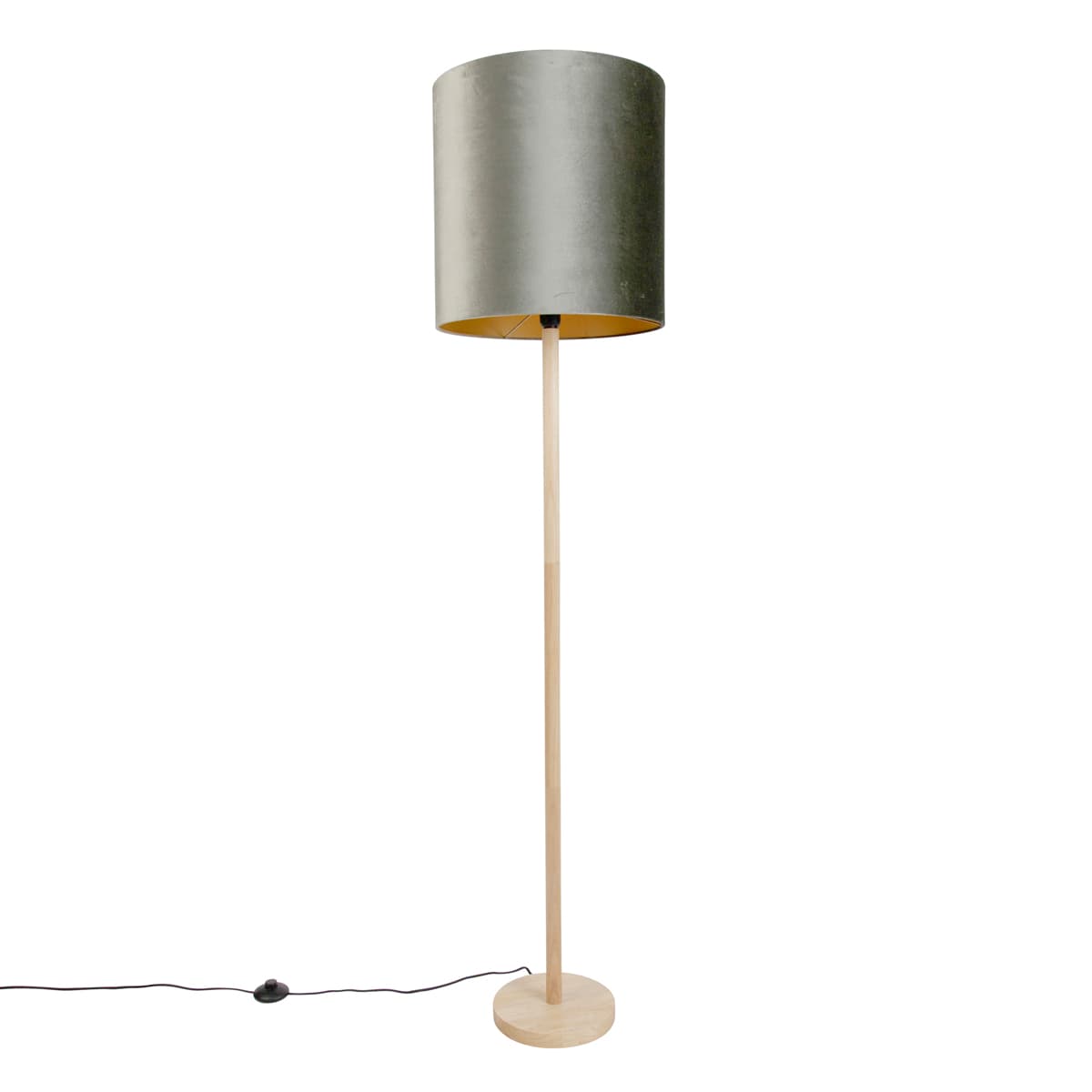 Drevená stojacia lampa so zeleným zamatovým tienidlom 40 cm - Mels 1