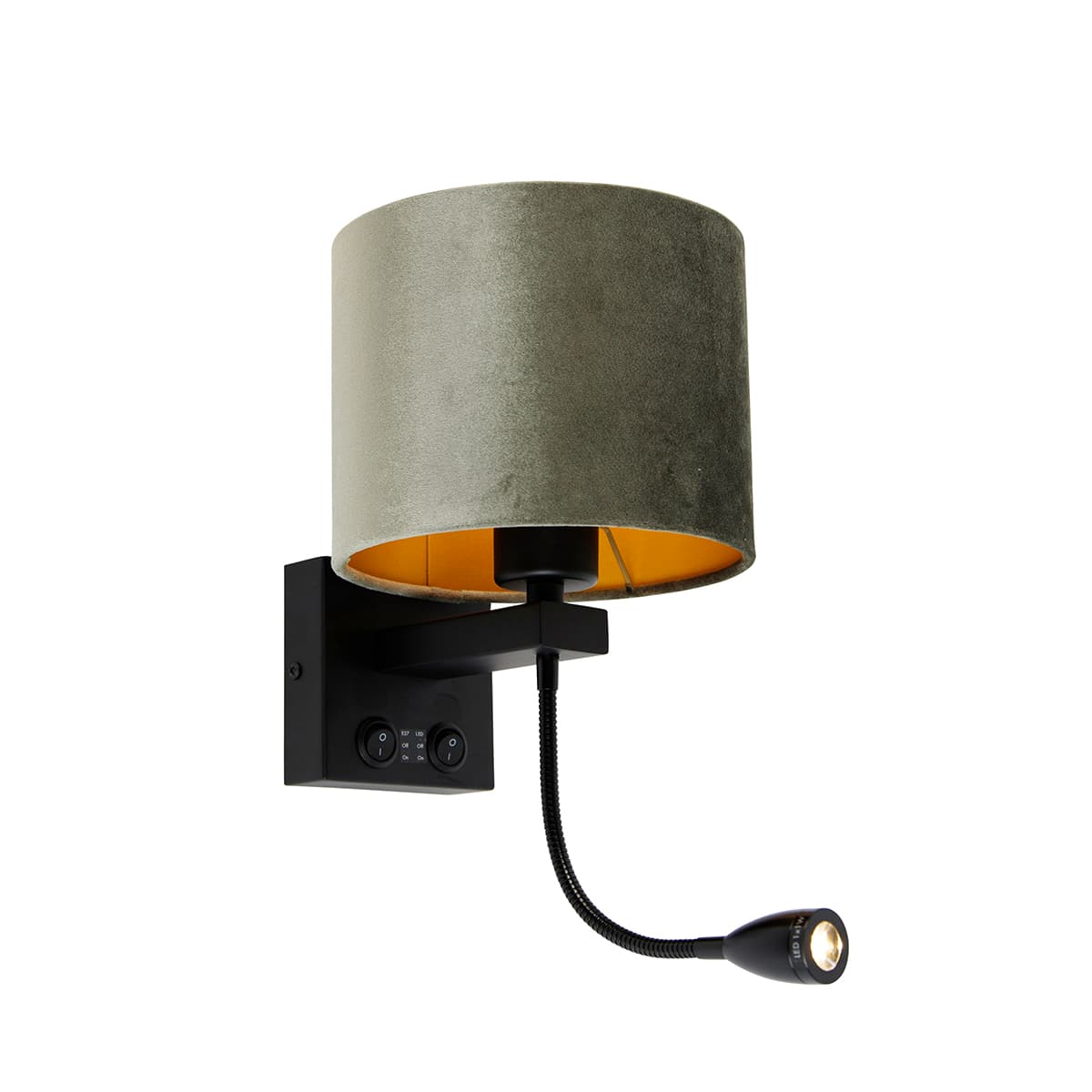 Nástenná lampa čierna s tienidlom zo zeleného zamatu 18 cm - Brescia