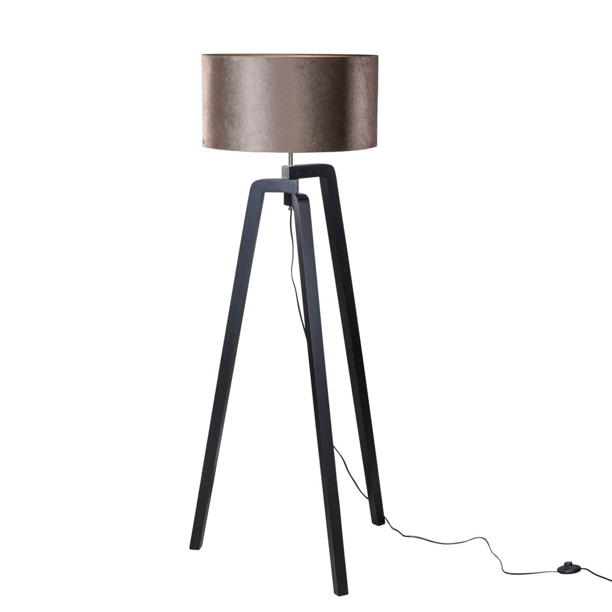 Stojacia lampa čierna s hnedým zamatovým tienidlom 50 cm - Puros