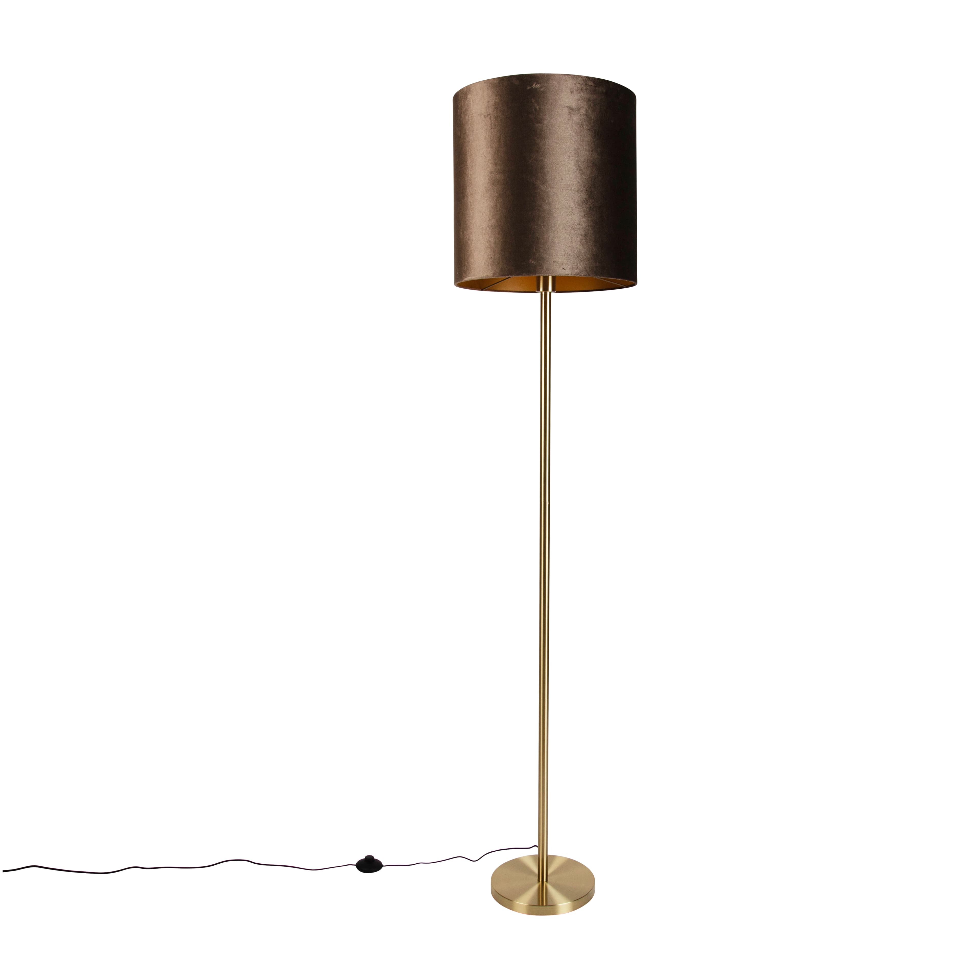 Stojacia lampa mosadz s velúrovým tienidlom hnedá 40 cm - Simplo