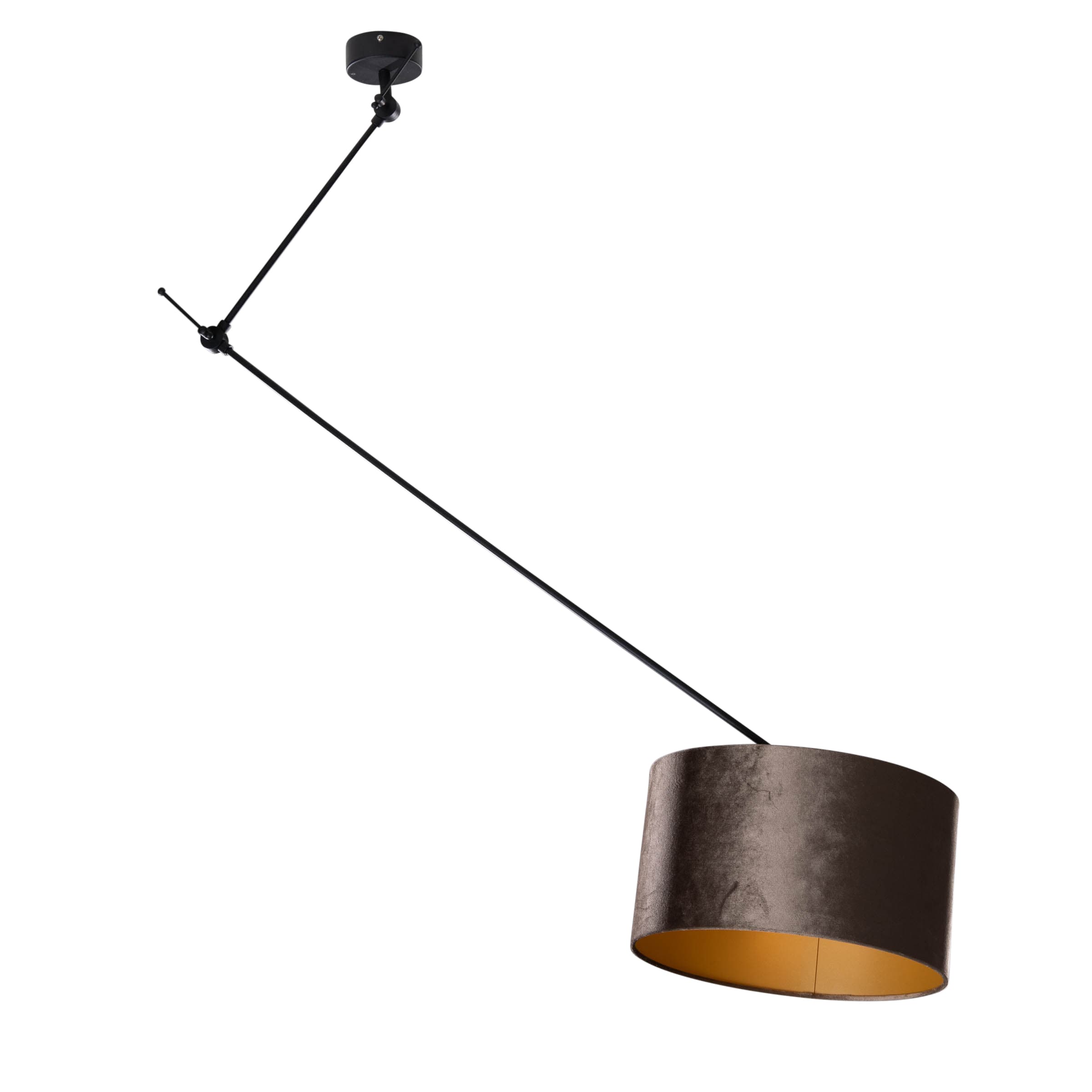 Závesná lampa čierna so zamatovým tienidlom hnedá 35cm - Blitz 1