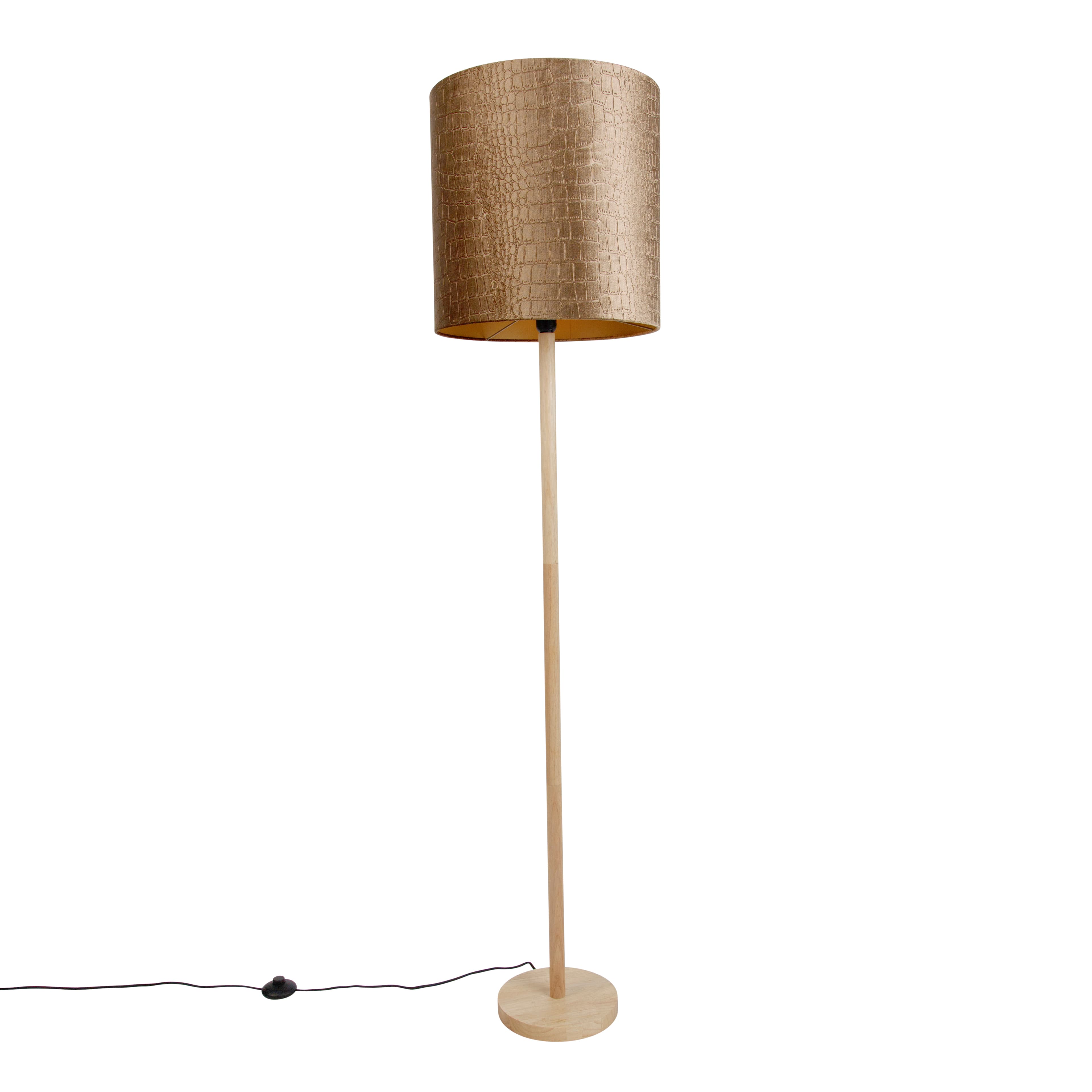 Drevená stojaca lampa so zamatovým tienidlom s krokodílím vzorom 40 cm - Mels