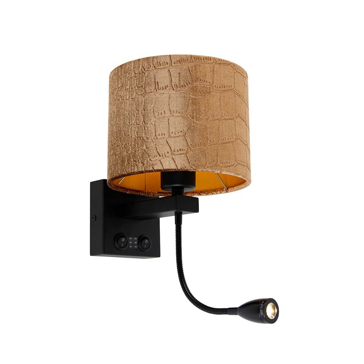 Nástenná lampa čierna s plyšovým tienidlom s dizajnom krokodíla 18 cm - Brescia