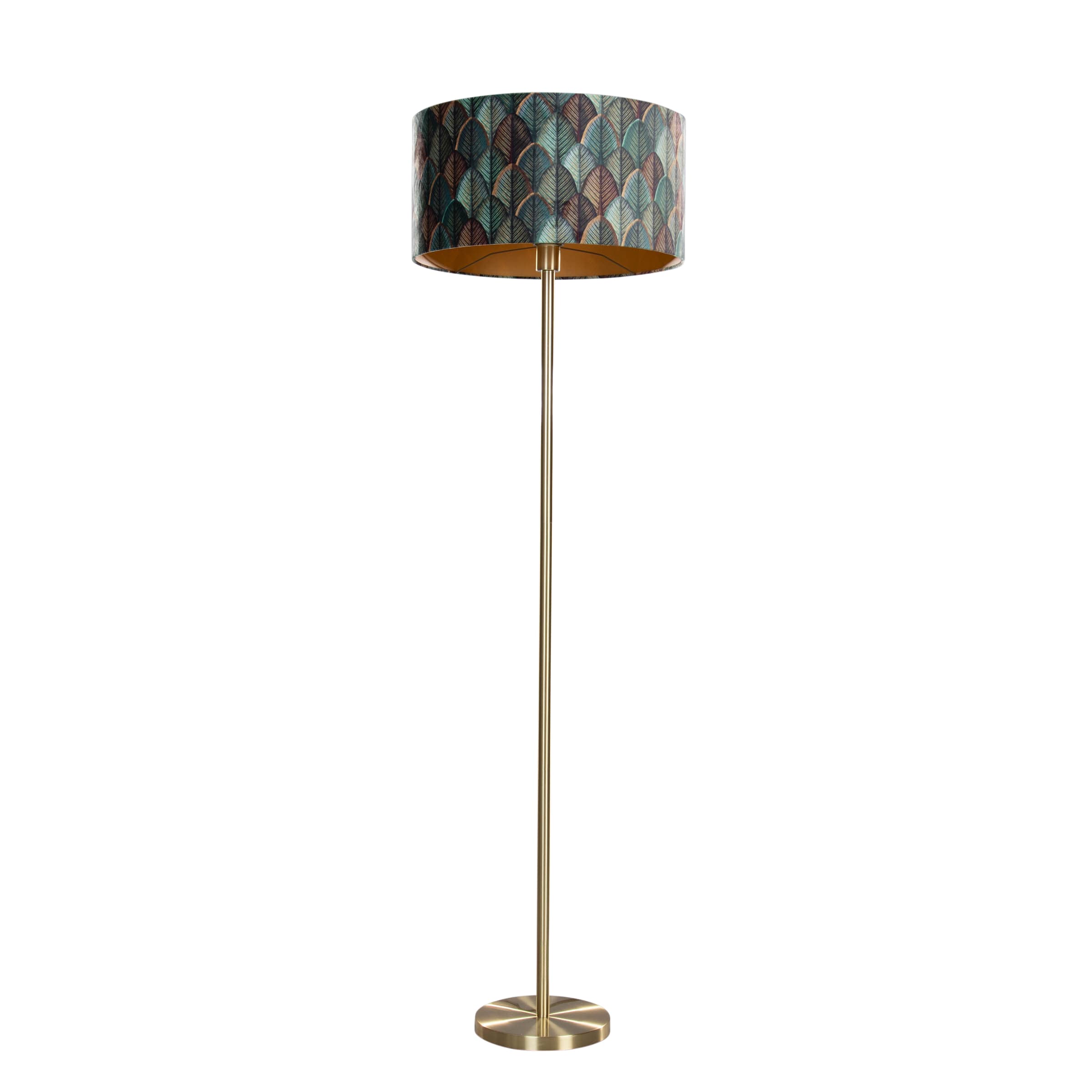 Mosadzná stojacia lampa s velúrovým tienidlom s dizajnom listov a zlatým vnútorným priestorom 50/50/25 - Simplo