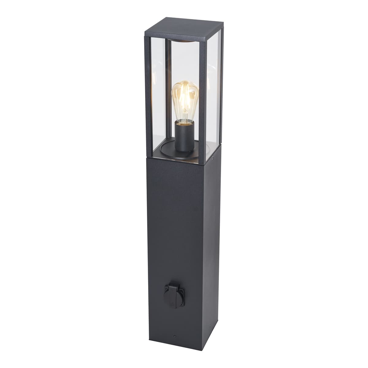 Moderná vonkajšia stojaca lampa čierna 80 cm so zásuvkou IP44 - Charlois