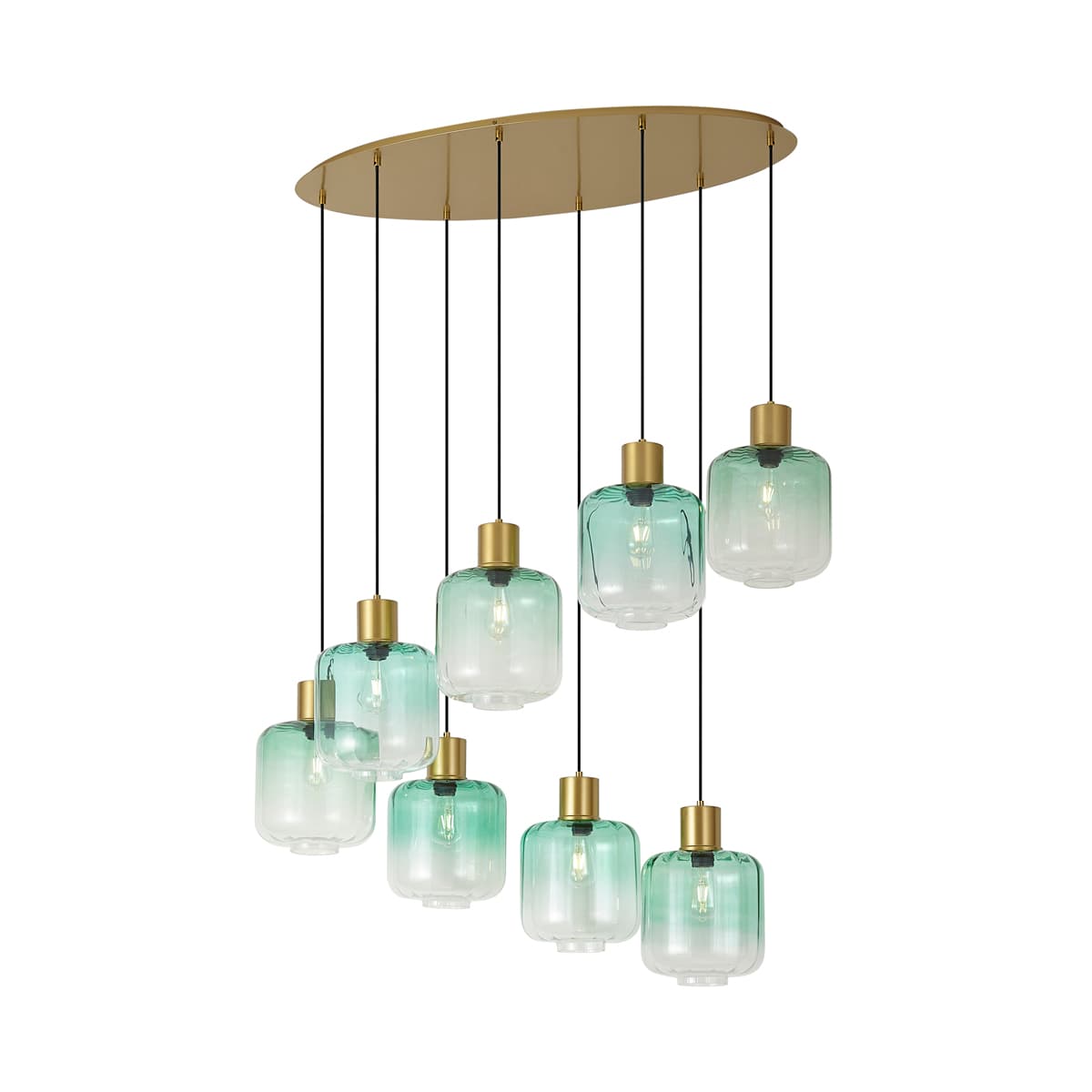 Hotelová elegantná závesná lampa mosadzná s modrým a zeleným sklom 8-svetiel - Qara