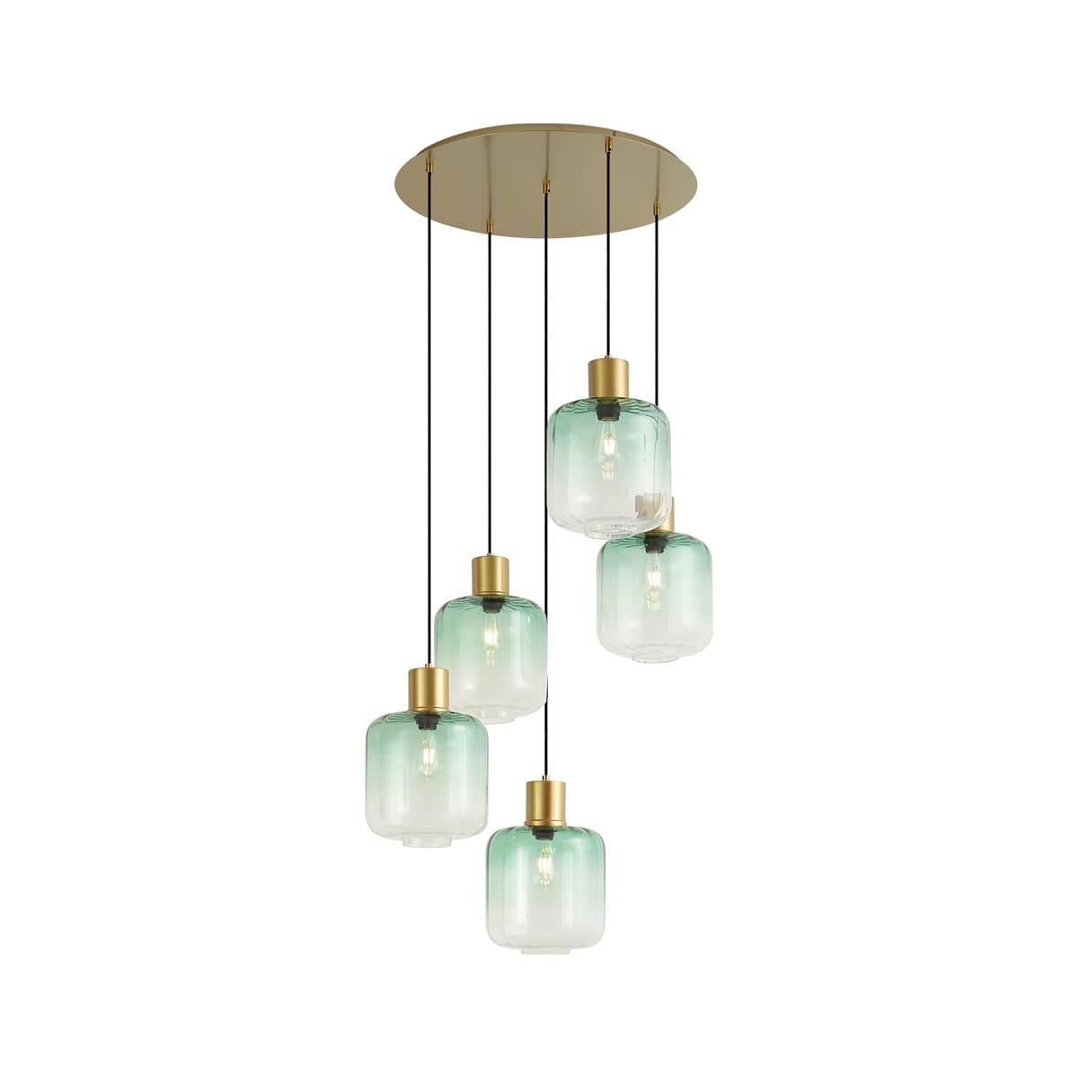 Hotelová elegantná závesná lampa mosadzná s modrým a zeleným sklom 5-svetiel - Qara