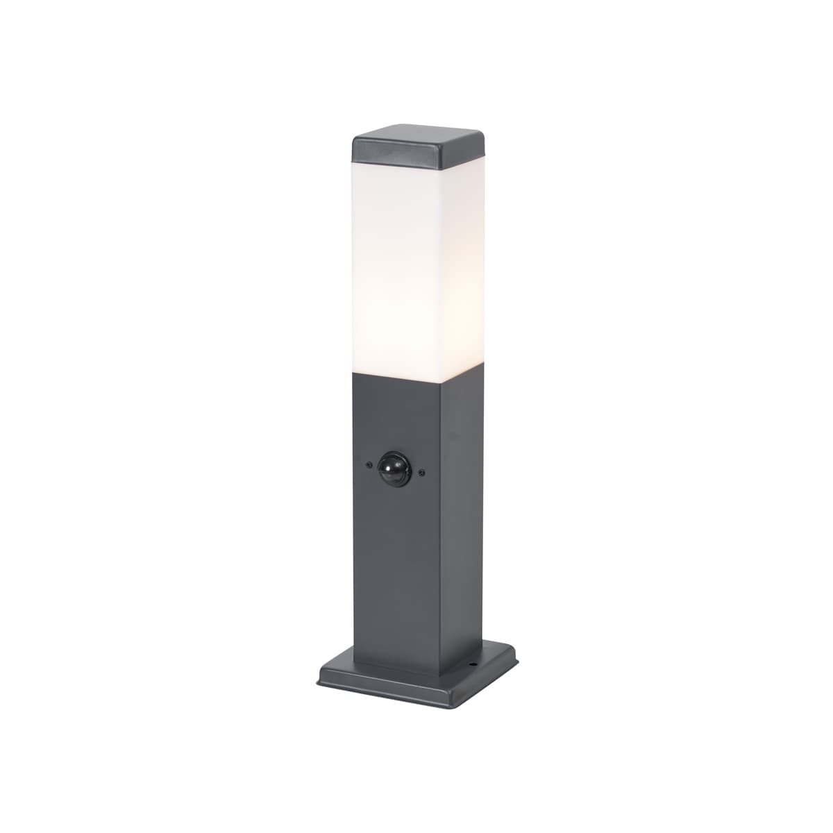 Vonkajšia lampa tmavosivá s opálovým sklom 45 cm IP44 so zásuvkou a snímačom pohybu - Malios