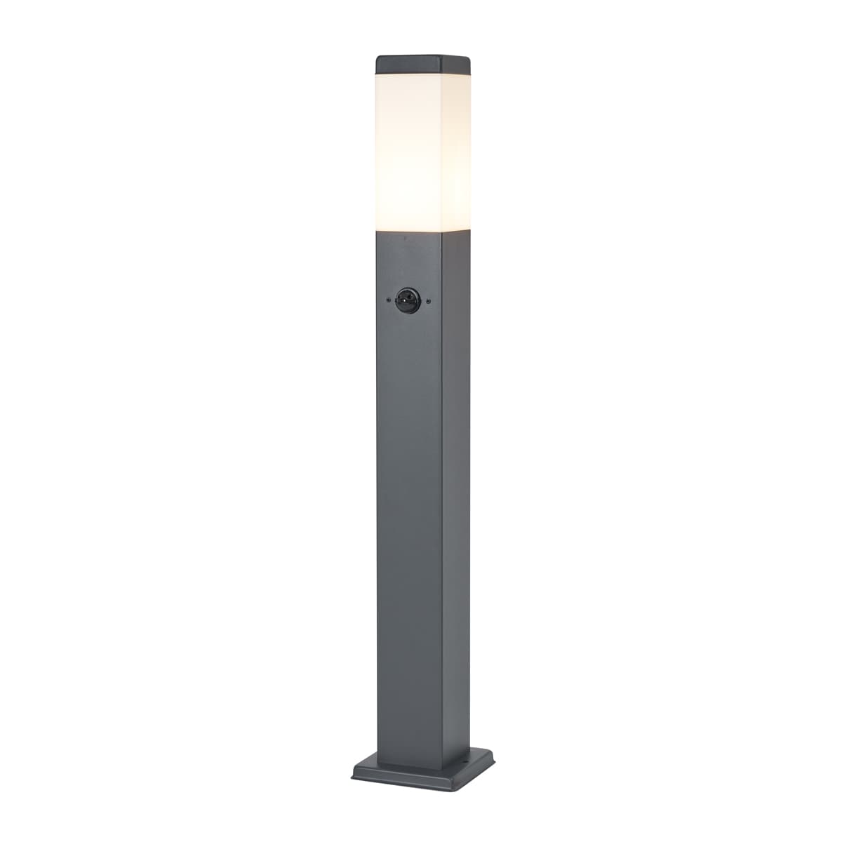 Vonkajšia lampa tmavosivá s opálovým sklom 80 cm IP44 so zásuvkou a snímačom pohybu - Malios