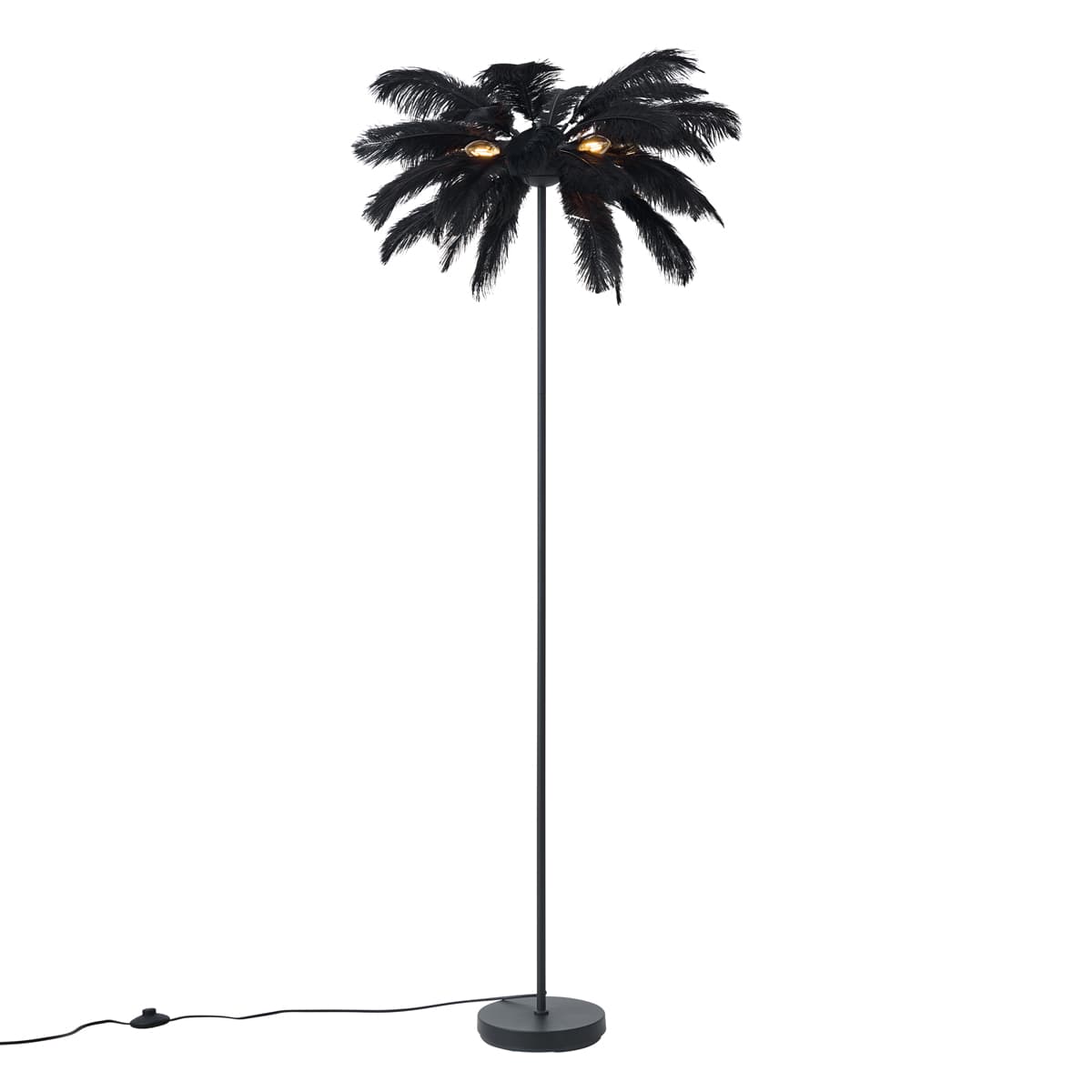 Stojacia lampa Art Deco čierna s čiernym perím - Peahen