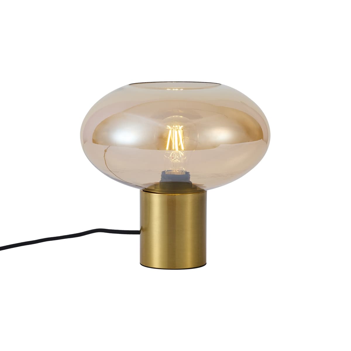 Dizajnová stolná lampa mosadzná s jantárovým sklom - Umbrella 1