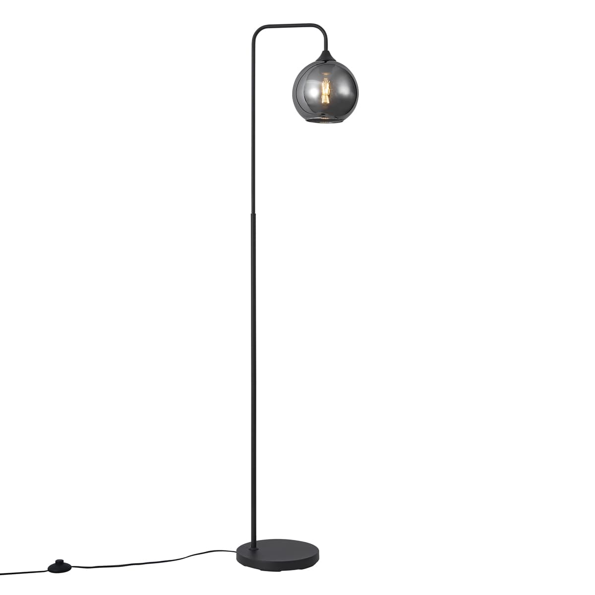 Art Deco stojacia lampa čierna s dymovým sklom - Sandra 1