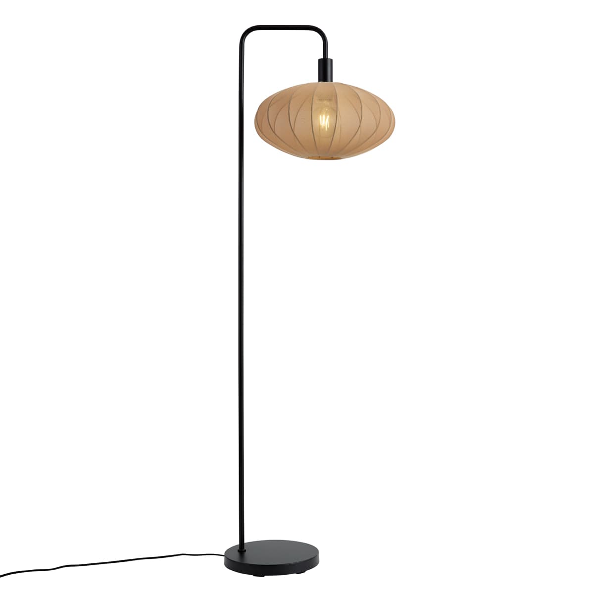 Japandi stojacia lampa čierna s hnedým látkovým tienidlom - Bida 1