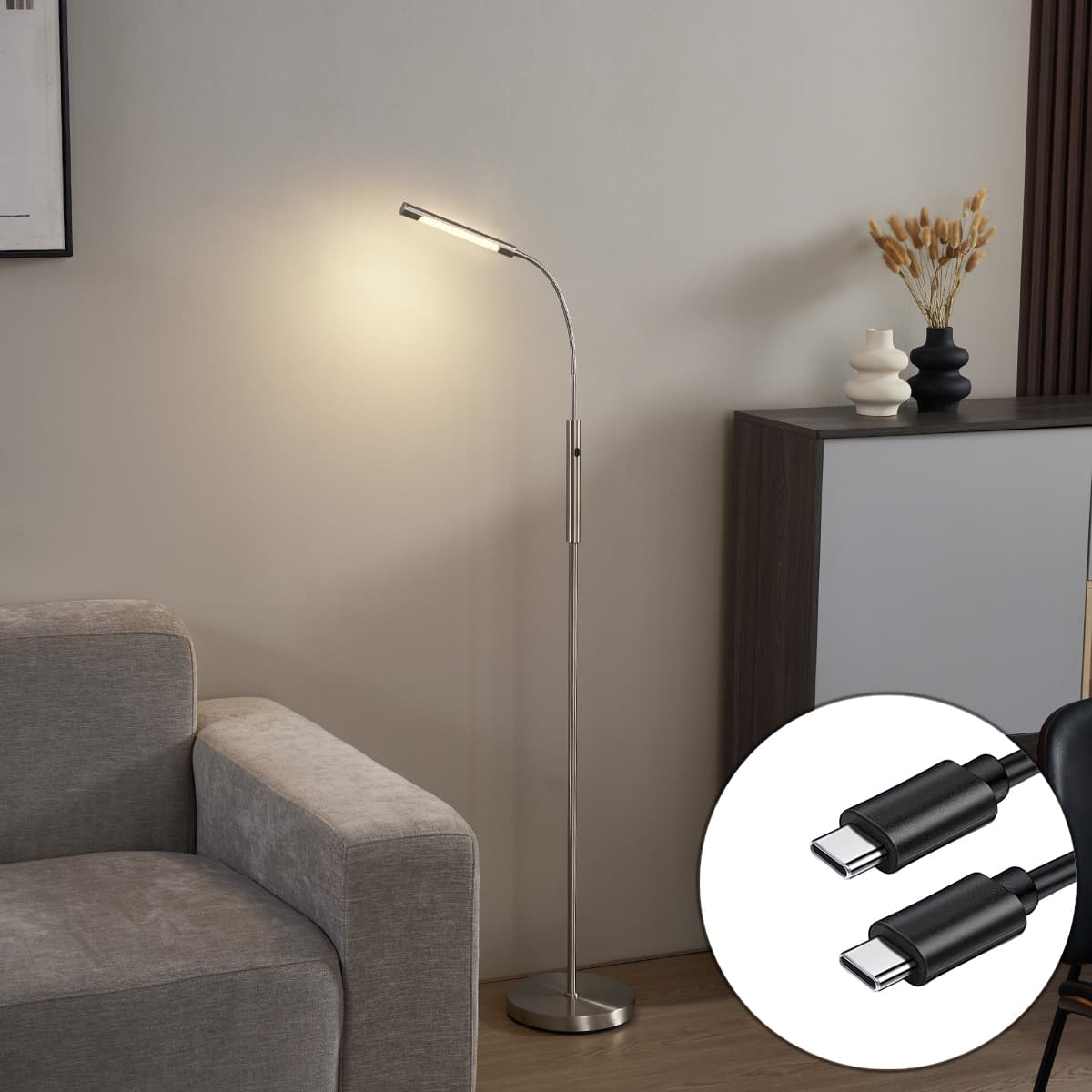 Moderná oceľová stojaca lampa vrátane LED 3-stupňové stmievanie nabíjateľná - Statler 1