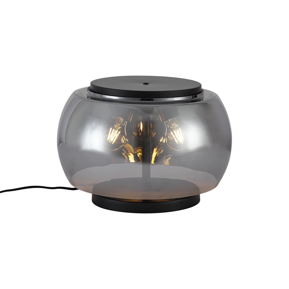 Dizajnová stolná lampa čierna s dymovým sklom 3-svetlá - Bino