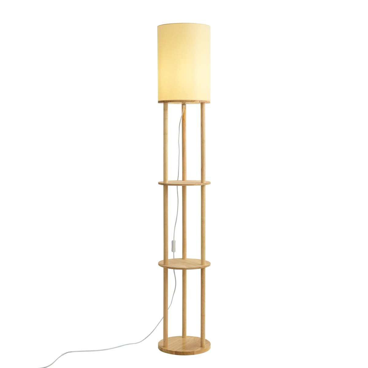 Moderná stojacia lampa drevená s béžovým tienidlom - Stojon 1