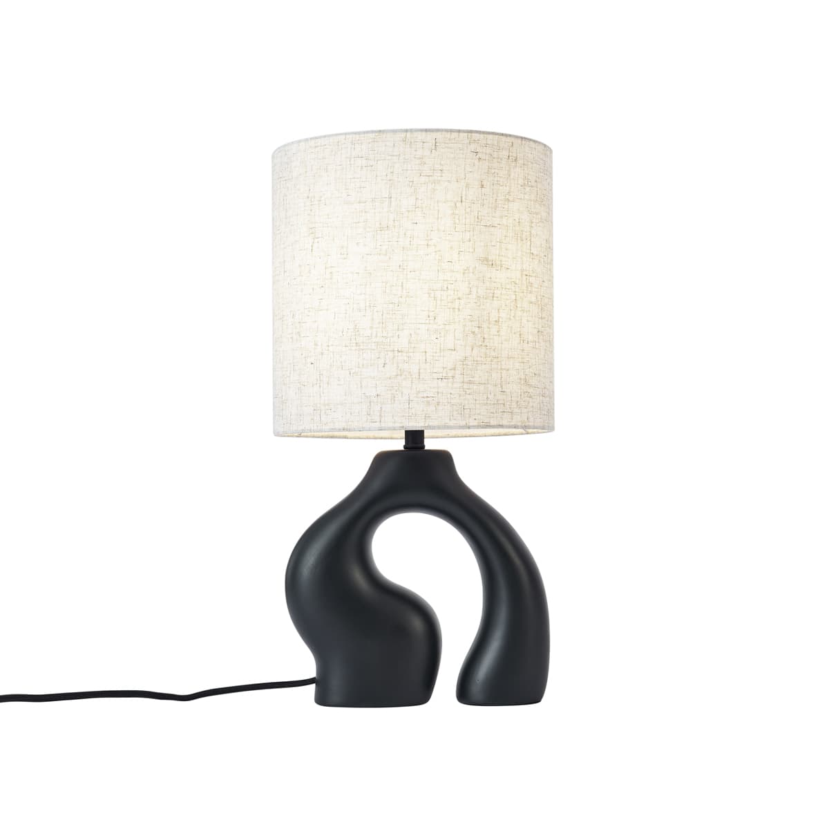 Japandi stolná lampa čierna s ľanovým tienidlom - Dahlia