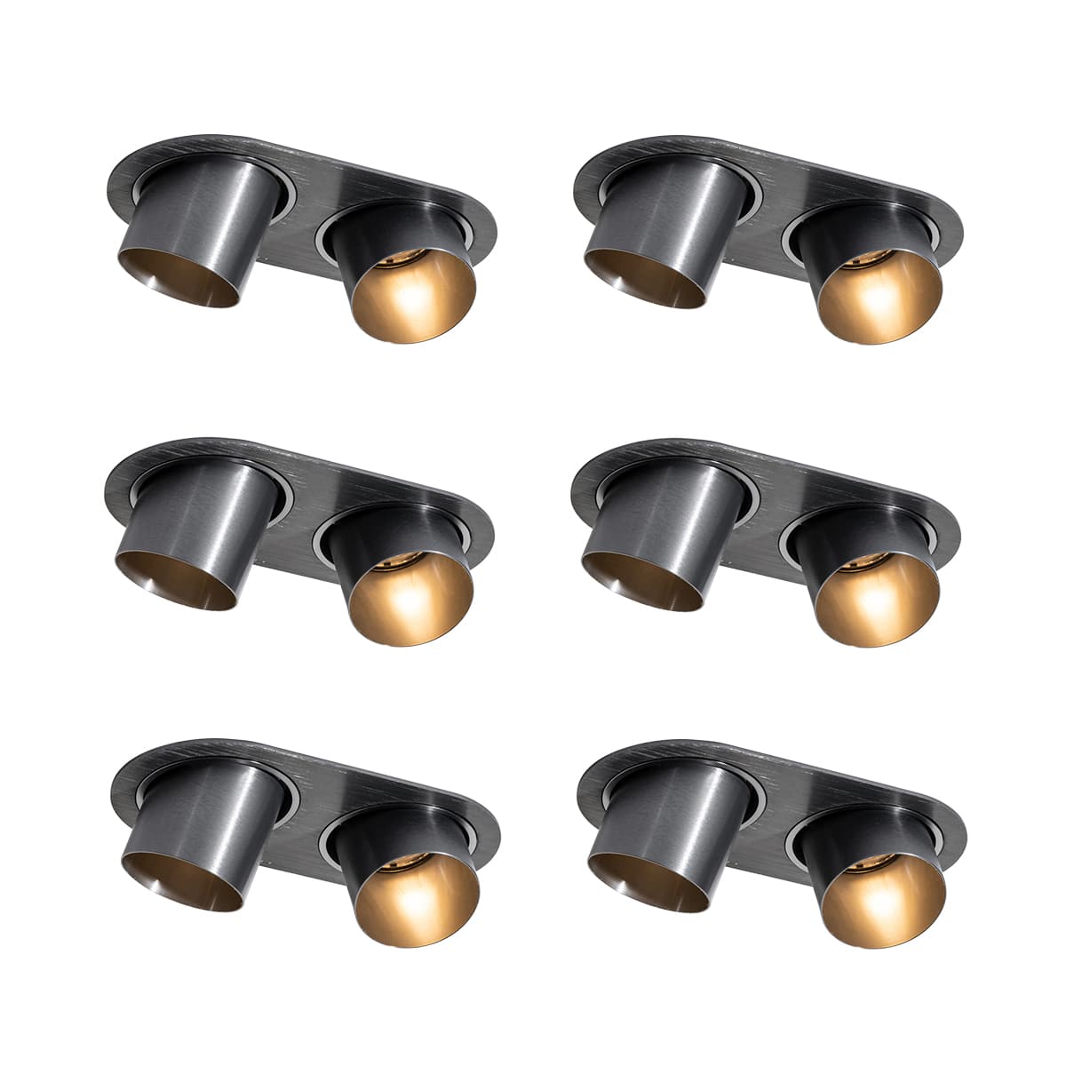 Sada 6 zapustených bodových svetiel Gunmetal GU10 50 mm 2-svetlá - Installa