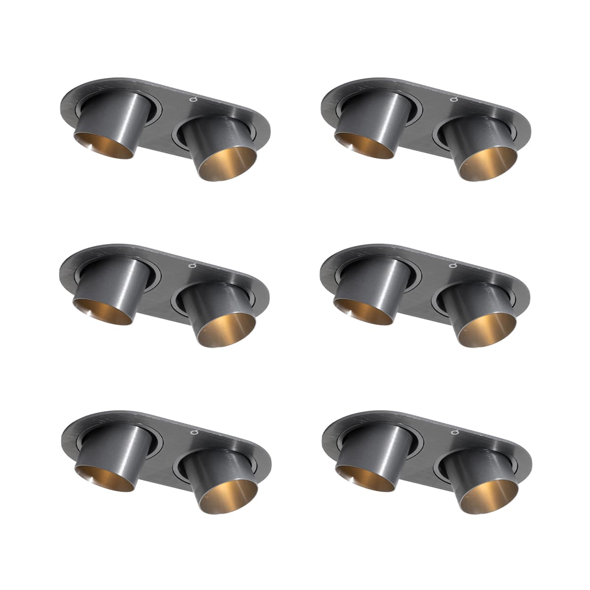 Sada 6 zapustených bodových svetiel Gunmetal GU10 35 mm naklápateľné 2-svetelné - Installa 1