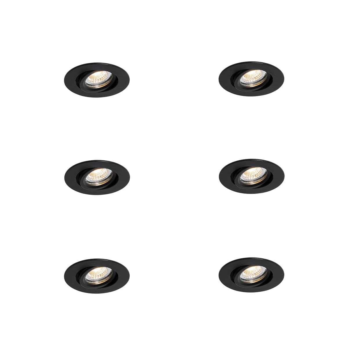 Sada 6 zapustených bodových svetiel čierna, naklápateľná 6,5 cm vrátane LED IP54 Ultra Slim - Pupil