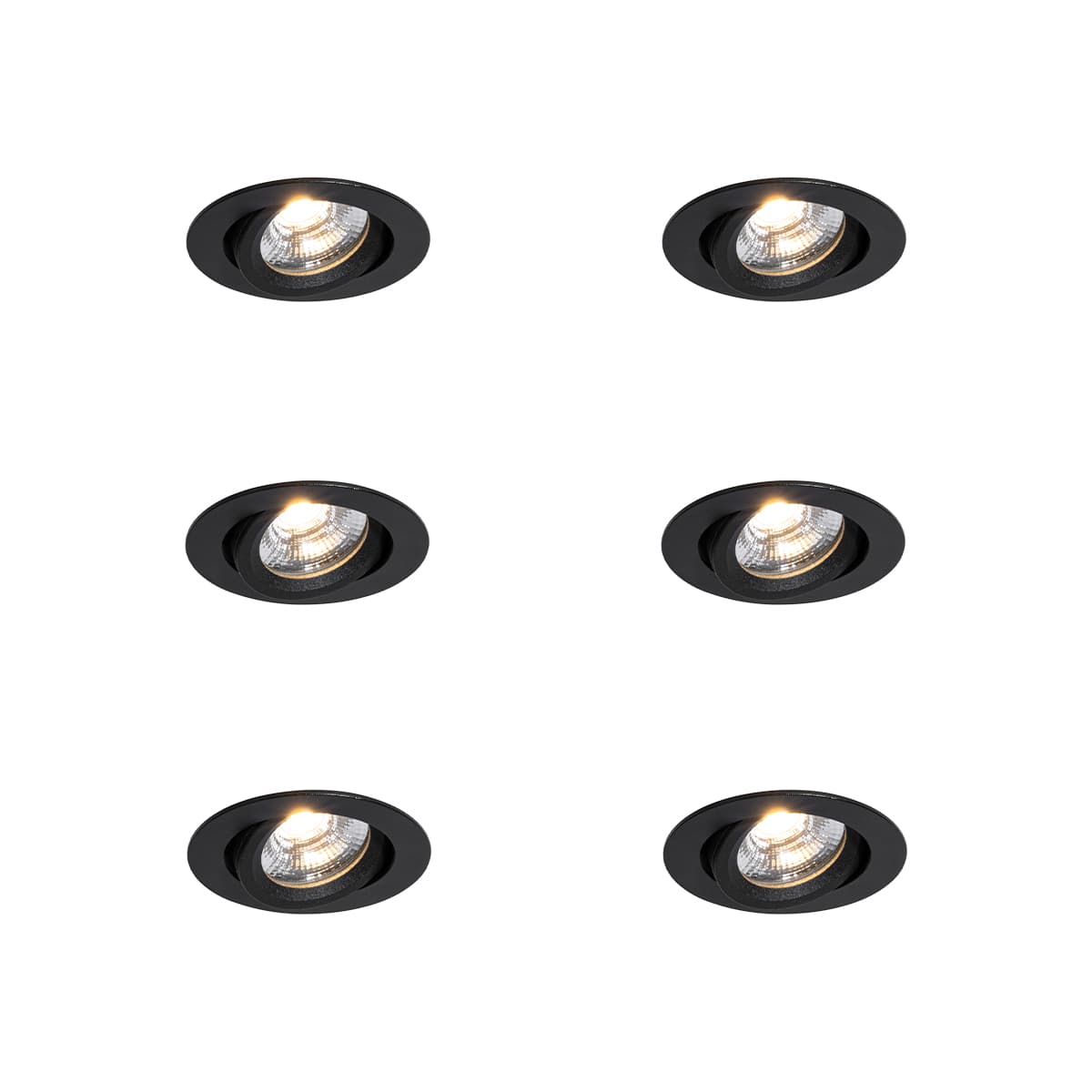 Sada 6 zapustených bodových svetiel čierna, naklápateľná 8,2 cm vrátane LED stmievateľných do teplej farby IP54 Ultra Slim - Pupil