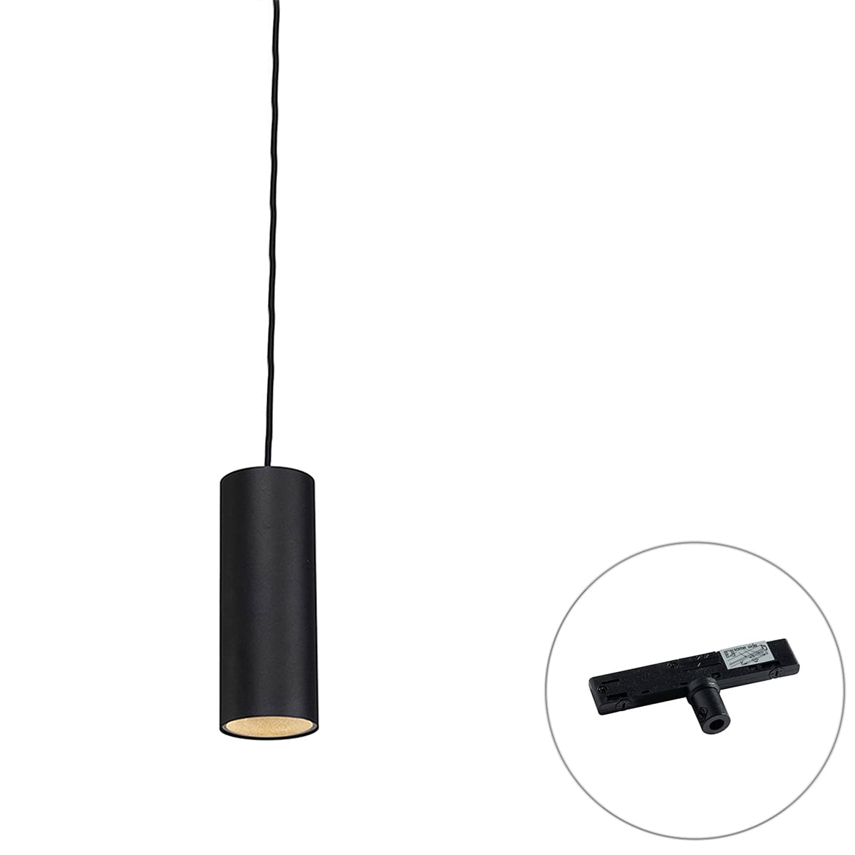 Dizajnová závesná lampa čierna vrátane 1-fázového koľajnicového adaptéra - Slimline Tubo 1