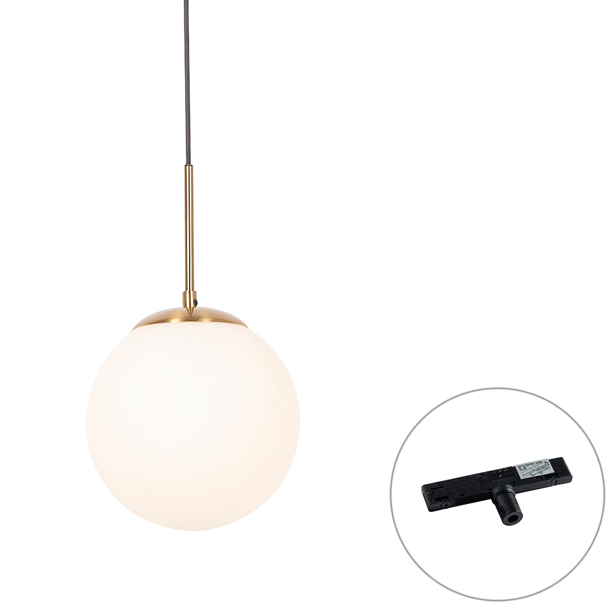 Art Deco závesná lampa zlatá s opálovým sklom vrátane čierneho jednofázového koľajnicového adaptéra - Slimline Flore