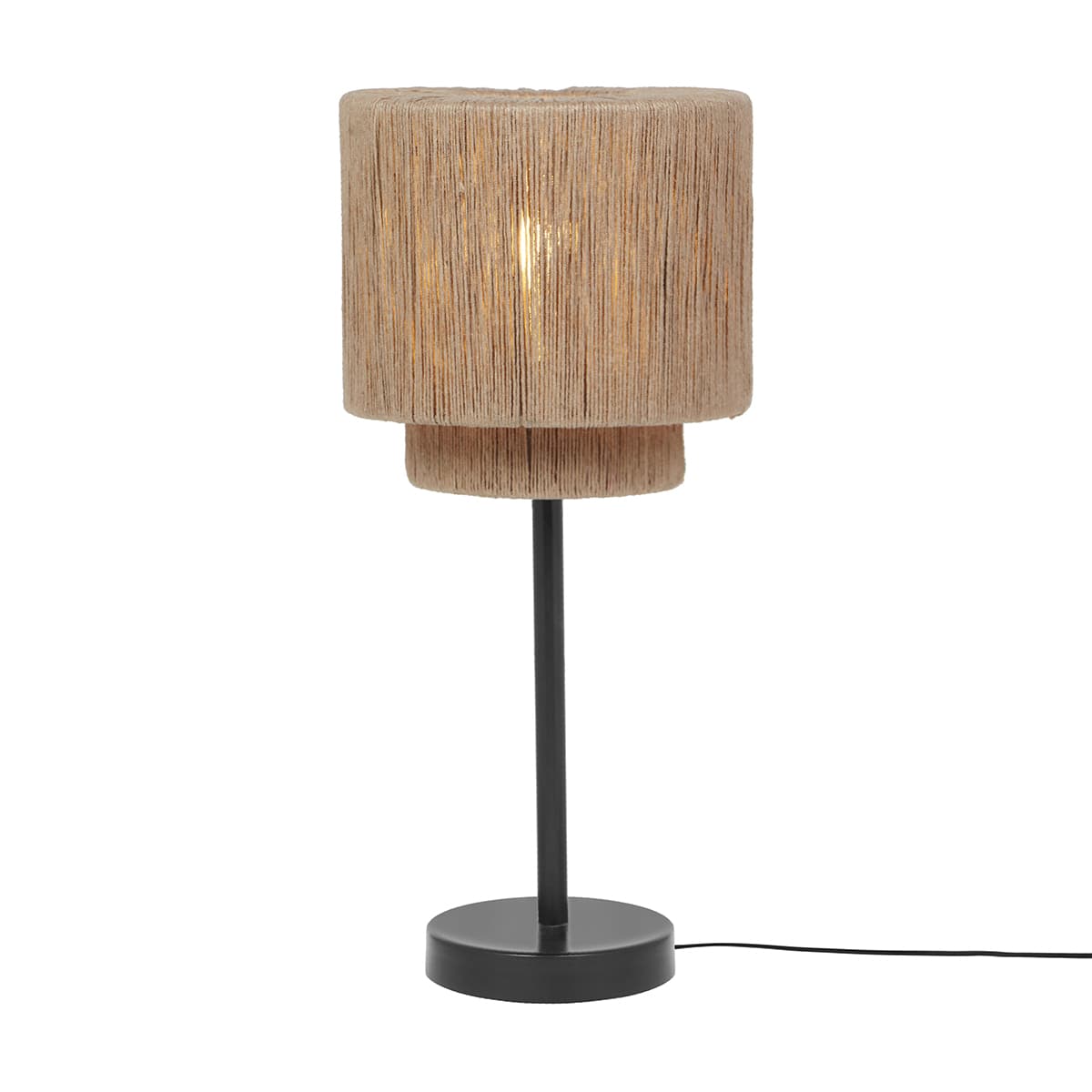 Japandi stolná lampa čierna s hnedým lanom - Smilla